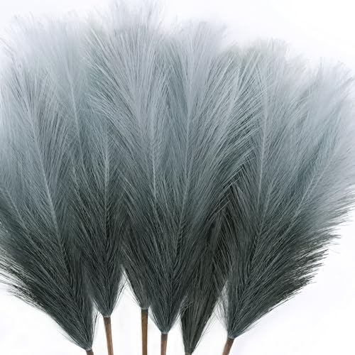 6 PCS Faux Pampas Grass Arrangement - 18"/45cm Artificial Fluffy Pompous Grass Stems for Boho Chic Home and Wedding Decor (Light Grey Gradient) - color: E3- Lightgrey Gradient