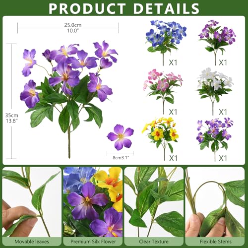 Homsunny Artificial Flowers for Outdoor, Fake Silk Flowers UV Resistant, Realistic Faux Plants Flowers for Front Door Porch Planter Patio Yard Garden Spring Decor - color: Deep Purple+blue+light Purple+pink+white+yellow