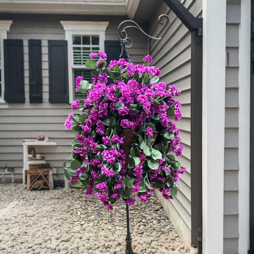 INXUGAO Hanging Baskets Artificial Flowers for Outdoor Interior Decor, Artificial Daisies Flowers Shrubs Plants with Baskets for Home Porch Garden Patio Patio Spring Summer Decor(Violet) - color: A-violet