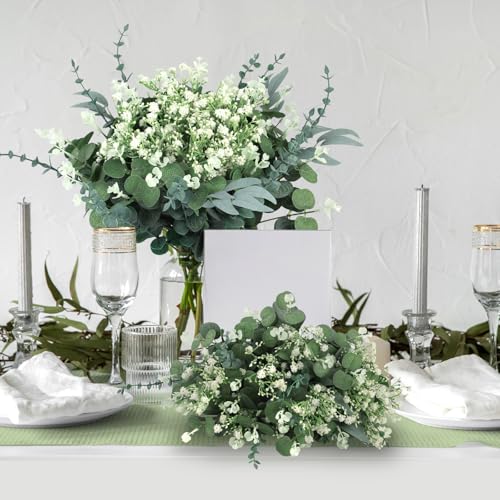 108 PCS Baby's Breath Artificial Flowers - Babys Breath Flowers with Eucalyptus Stem Bulk - Real Touch Fake Gypsophila Bouquets for Wedding Decor, Party Arrangements, Home Decoration, DIY Crafts - color: 108pcs Flower With Eucalyptus Stem