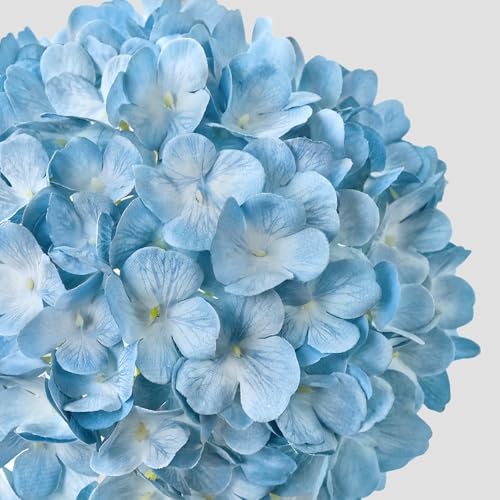 JINWOE Light Blue Hydrangea Artificial Flowers, 4PCS 21" Large Lifelike Full Outdoor Silk Artificial Hydrangeas, Fake Flowers Bouquets Arrangement for Porch Home Table Centerpieces Party - color: Light Blue