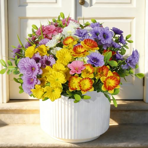 Faux Outdoor Plants UV Resistant, 12pcs Realistic Artificial Flowers, Silk Daffodils Flowers for Outdoor Planters, Colorful Faux Flowers ＆ Plants for Garden Outside Patio Porch Window Home Decor - color: Multi Color（mixed 6 Colors）, size: 12 pcs