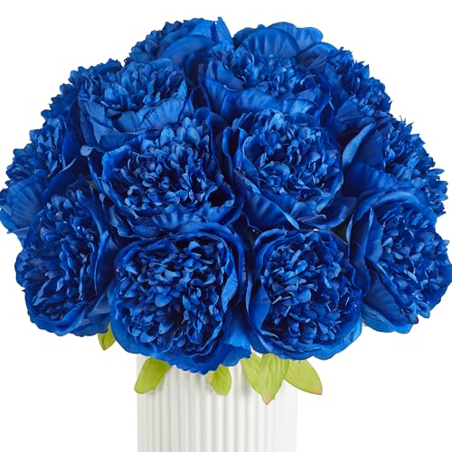 SITUMEIZI 10PCS Artificial Peony Flowers, Real Touch Fake Silk Bouquet with Stems for Home Mothers Day Wedding Party Centerpieces Table Decoration Indoor(Royal Blue) - color: Royal Blue