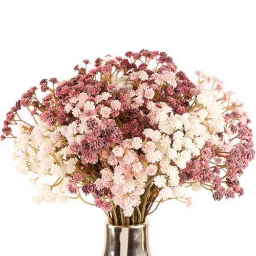 N&T NIETING Baby Breath Flowers Artificial Bulk, 10Pcs Fake Gypsophila Plants Bouquets Flowers Real Touch Faux Babies Breath Arrangement for Home Wedding Party Vase Decoration Fall Pink - color: Fall Pink, size: 10pcs