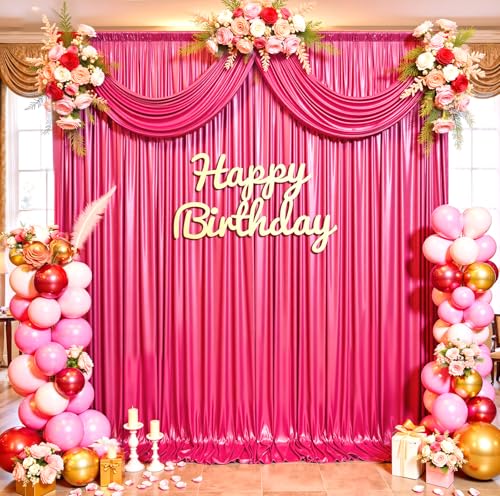 20ftx10ft Hot Pink Sequin Backdrop Curtain for Parties, Wrinkle Free Thick Glitter Sparkle Photo Backdrop Drapes 4 Panels 5x10FT Shimmer Back Drop Cloth for Wedding Birthday Photography Background - color: Hot Pink, size: 5'W×10'H _4 Panels