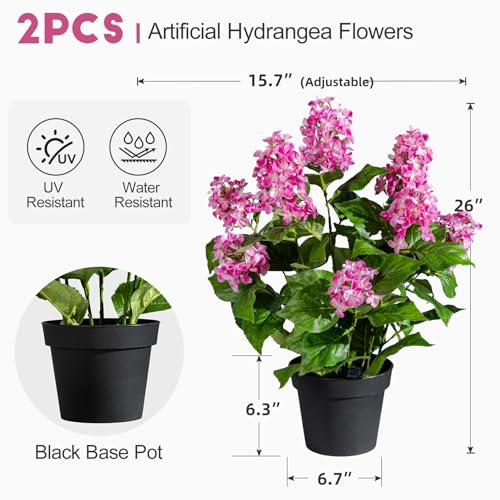 2 Pack Large Artificial Hydrangea Plants Fake Plastic plantas Flowers Trees UV Resistant Indoor Outdoor Realistic Floor Plants Faux Tree for Home Porch Garden Office Porch Patio Front Bonsai Decor - color: 9 Heads, size: 26 IN Magenta