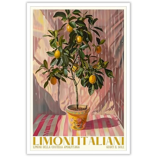 Vintage Italian Lemon Tree Poster Citrus Fruit Canvas Wall Art Funny Summer Preppy Mediterranean Plant Prints Painting For Home Bedroom Dorm Living Room Wall Decor 16x24in Unframed - color: style 03, size: 16"L x 24"W