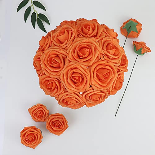 50pcs Artificial Flower，Real Touch Artificial Foam Roses Decoration DIY for Wedding Bridesmaid Bridal Bouquet Centerpieces Party(50, Torrid Orange) - color: Torrid Orange