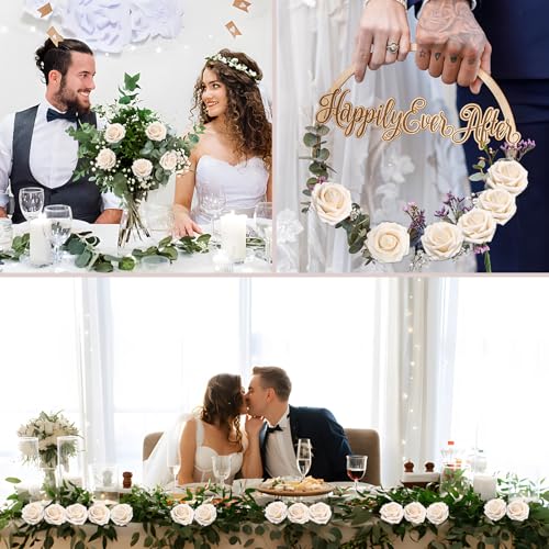 200PCS Champagne Realistic Roses - Artificial Latex Foam Flowers with Bendable Stems & 100PCS Leaves for Wedding, Home and Party DIY Decor - color: Champagne, size: 200