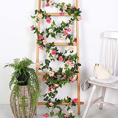 JUSTOYOU Artificial Rose Garland Vines Pink Flowers Hanging Silk Rose Vine for Wedding Home Office Arch Arrangement Decoration 7.6FT(2PCS) - color: Pink-a