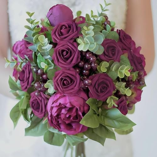 Artificial Purple Foam Roses with Stems & Leaves - Pack of 50, Perfect for Wedding Centerpieces, Event Decor, DIY Bouquets, and More - color: Purple