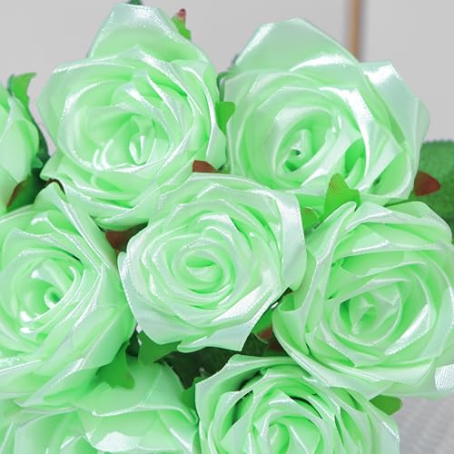 100 Pcs Pre-Assembled Eternal Rose Components, 100Pcs Satin Petals for DIY Forever Flowers, Perfect for Crafters & Florists (Green) - color: 100 Pcs Green