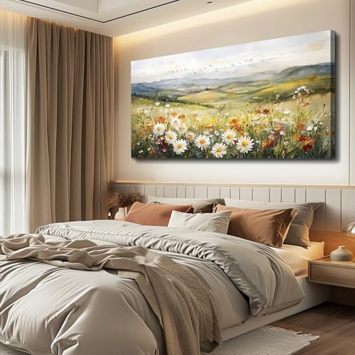 FUHAIHUA Canvas Wall Art For Living Room Large Framed Wall Decor For Office Modern Bedroom Decorations Prairie Flowers Landscape Pictures Farmhouse Paintings Artwork Aesthetic Home Decor 30" x 60" - color: Prairie Flower, size: 60"L x 30"W
