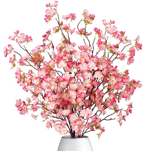 Dremisland 4Pack Artificial Cherry Blossom Flowers 39.3in Faux Cherry Blossom Branches Silk Flowers in Vase Pink Peach Faux Flowers Spring Decor Wedding Party Home Table Vase Decor