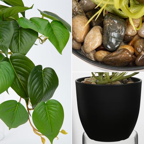 DILATATA Fake Plants Indoor 8 Inch Artificial Pothos Plant in Black Plastic Pot - Faux Potted Pothos Plant for Home Aesthetic Decor Living Room Shelf Office - color: Pothos #Plastic
