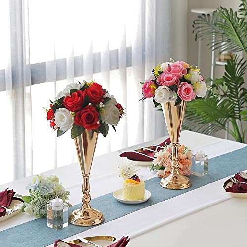 10pcs of Tabletop Gold Flower Centerpieces, 14.4in Metal Wedding Flower Gold Vases, Elegant Flower Holders for Christmas Anniversary Birthday Party Home Decoration Flower Arrangements - color: Gold, size: 10xM