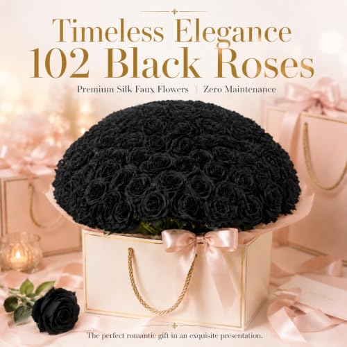 102 PCS Black Roses Artificial Flowers, Fake Roses Bouquet, Artificial Black Rose with Stems for DIY Wedding Flowers Decoration, Valentines Day Mothers Day, Bridal Bouquet Rose - color: Black, size: 102 Pcs
