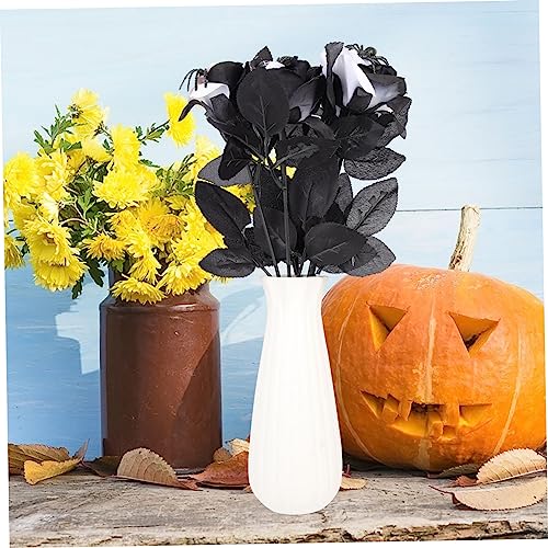 Ipetboom 5Pcs Halloween Artificial Rose Decorations with Creepy Spider Black and White Faux Flowers for Indoor Haunted House Party and Spooky Halloween Atmosphere