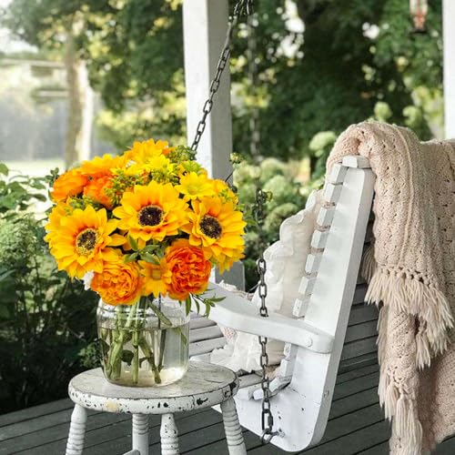 Artificial Flowers for Decoration, 3Pcs Fake Sunflower with Peonies Artificial Flowers Bouquet Silk Flowers for Home Wedding Party Table Centerpieces Vase Decor Indoor Floral Displays (Yellow) - color: Yellow