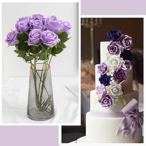 Jasion 12PCS Artificial Roses Realistic Velvet Silk Flowers Long Stem Faux Flowers Bouquet for Wedding Home Party Table Centerpieces Decorations (Light Purple) - color: 12pcs Light Purple