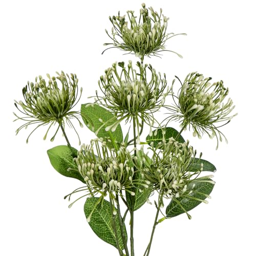 Hollyone 33" Green Artificial Mums Flowers Chrysanthemum Flowers 2Pcs Spider Mum Flower Arrangement Faux Pincushion Flower Faux Flowers with 3 Heads Long Stem for Centerpiece Bouquet Home Decor - color: Green