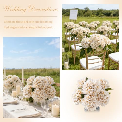 6PCS 21 Inch Lifelike Artificial Silk Hydrangea Flowers, Large Fake Hydrangea Flowers Bouquet with Stems, Full Faux Hydrangea for Home Decor Wedding Table Party Office Decor(Off White) - color: Off White