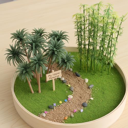 100Pcs Miniature Bamboo Trees with Panda Figurines, 4-6 inch Green Plastic Model Trees for Train Scenery, Fairy Garden, Diorama, Cake Topper Decoration, 1:75 Scale Landscape Accessories