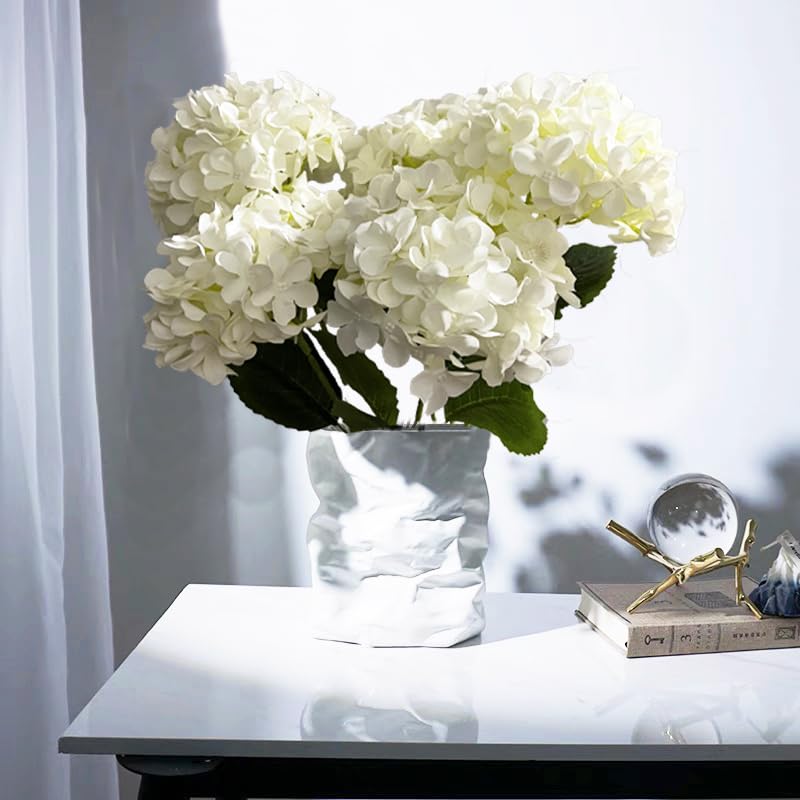 8pcs White Hydrangea Artificial Flowers 27.57" Large Realistic Single Long Stem Faux Silk Hydrangea Bouquets Flowers Arrangements Home Office Decor Wedding Centerpieces DIY - color: White