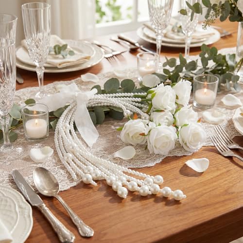 Suncalla 20 Pcs White Rose Artificial Flowers DIY Wedding Bouquet for Bride Wedding Table Centerpieces Decorations Graduation Flower with Ribbon and Pearl for Floral Arrangement DIY Craft Bridal - color: White, style: Rose