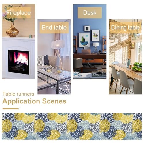 Dahlia Flower Table Runner Abstract Boho Yellow Blue Floral Art Printed Dinner Runner for Home Party Kitchen Dining Table Decor Fabric 1 Panel W13xL36in - color: Flower-14, size: 13"W x 36"H