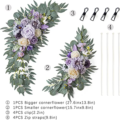 ponatia Wedding Arch Flowers (Pack of 2), Artificial Purple Flowers for Wedding Welcome Signs Decorations and Arch Flower for Ceremony Reception Decoraction (Lilac & Cream) - color: Lilac & Cream
