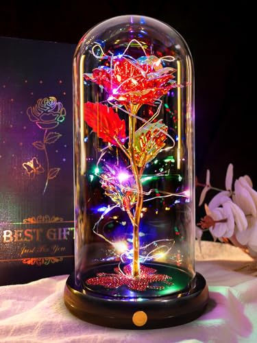 Gifts for Mom Birthday Gifts for Women Red Rose Eternal Flower USB Light Up Rose in Glass Dome Anniversary Flowers for Delivery Prime Galaxy Crystal Flowers Gifts for Mom Women Wife Grandma - color: Usb-red