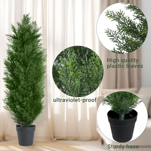 3FT Artificial Topiary Cedar Trees, Fake Cedar Plant with Pot for Indoor Outdoor Decor, Faux Greenery Potted Tree, UV Resistant Artificial Plants for Home Garden Office Porch - color: Topiary Tree-1 Pack, size: 6in