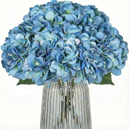 2Bouquets Artificial Fake Flowers Silk Hydrangea Arrangements Wedding Bouquets Decorations Plastic Floral Home Kitchen Garden Party Festival Bar DIY(Dark Blue) - color: Dark Blue, 5 Flower Heads