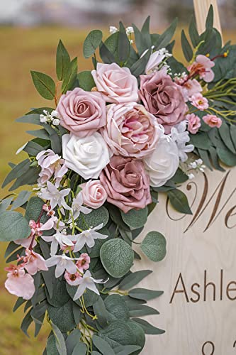 PONATIA Small Wedding Arch Flowers (Pack of 2), Artificial Dusty Rose Flowers for Wedding Welcome Signs Decorations and Arch Flower For Wedding Ceremony Reception (Dusty Rose & Blush) - color: Dusty Rose & Blush