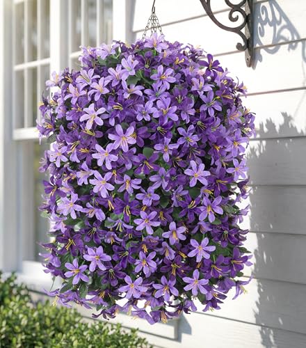 Hoppwodd Artificial Flower for Outdoors 4pcs Fake Lily Hanging Flower Baskets for Outside UV Resistant Silk Faux Long Trailing Vines for Garden Porch Patio, Purple & Light Purple - color: Purple & Light Purple