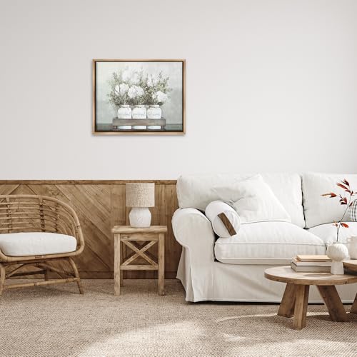 'Pristine Hydrangea Bouquet Sentiments'| Floating Frame Canvas Art | Stupell Industries | Brown, 31 x 25 Inches, Easy to Hang and Sturdy, Made in USA, by Dogwood Portfolio - color: Montalcino Elm (Textured), size: 30"L x 24"W