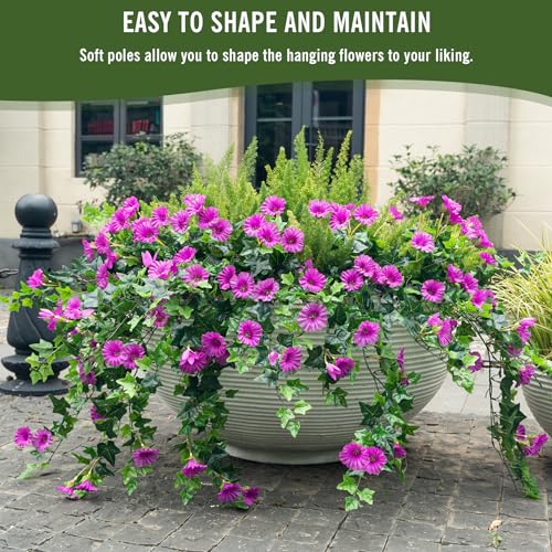 Ttranewsoo Artificial Flowers Faux Outdoor Plants Artificial Petunias for Outdoors Uv Resistant Fake Petunias Plants Hanging Flower Patio Decor Outside Basket Realistic Silk Plant No Pot(Purple 2pcs)