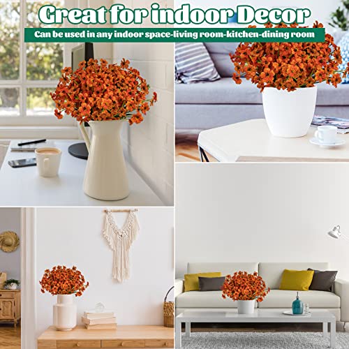 Lnoicy 24 Pcs Artificial Flowers for Outdoor,Plastic Flowers Decoration, UV Resistant Faux Flowers Shrubs, Artificial Plants for Indoor Outside Garden Home Wedding Farmhouse(Orange) - color: Orange, size: 24