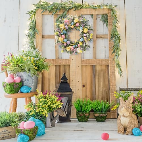Sggvecsy 20 Inch Easter Wreath Spring Wreath Artificial Flower Wreath with Colorful Eggs Hydrangea Daisies Eucalyptus Leaves for Front Door Easter Summer Farmhouse Holiday Wall Home Window Decor