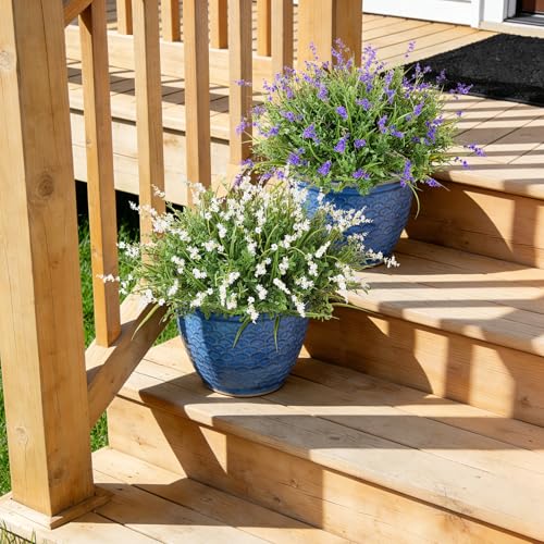 Hrobek Outdoor Faux Plants UV Resistant - 12 Bouquets Realistic Artificial Monkey Grass Greenery for Patio Garden Front Porch Decor Weatherproof Fake Plants for Outside - color: White