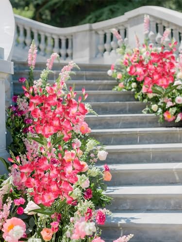 2 Bundles Hot Pink Gladiolus Artificial Flowers 10 Heads 26.38" Silk Faux Gladiolus Flowers for Wedding Centerpieces, Home Table Party Decor(Hot Pink) - color: Hot Pink