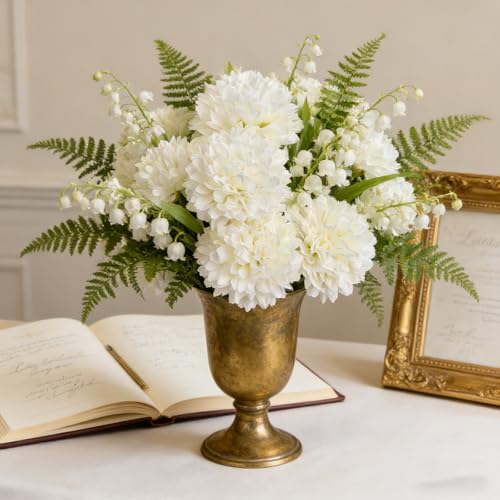 Kimura's Cabin 20Pcs Fake Chrysanthemum Artificial Flowers Silk Faux Mums Flower with Stem Ball Flowers for Wedding Party DIY Bouquets Arrangements Home Table Core Decoration Vase Fillers(White) - color: White Color