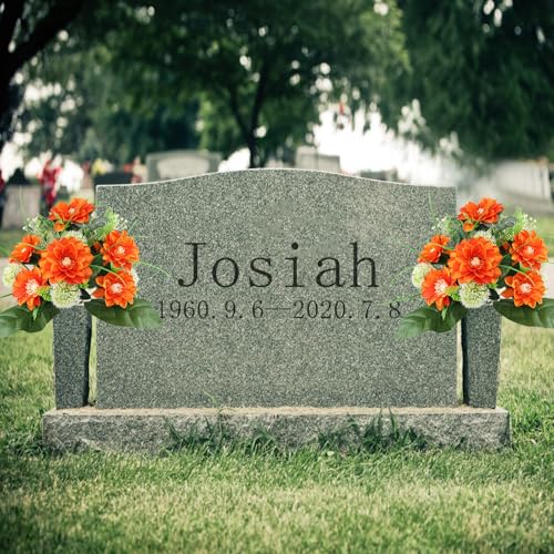 Cemetery Flowers -18 Piece Forked Orange Silk Artificial Flower for Headstones Grave Vase Gravesite Decoration - color: Orange