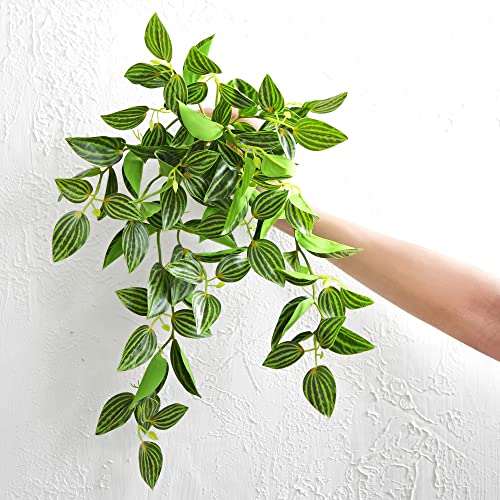 FiveSeasonStuff Real Touch Artificial Hanging Plant Watermelon Peperomia Home Decor 2 Stems - color: Hanging Watermelon Peperomia Plant