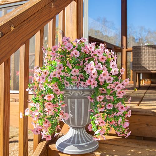 HyeFlora Artificial Flowers for Outdoors Decoration, 2Pcs Pink Fake Hanging Spring Summer Decor, Lifelike Plants, UV & Fading Resistant Flower for Porch Patio Balcony Planter Yard Home Garden - color: Pink
