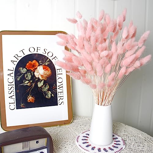120 PCS Pink Dried Pampas Grass Decor, 17-inch Pompas Floral, Dry Flowers for Decoration, Pampas Grass in Bulk Tall, Pink Bunny Tails Dried Flowers for Boho Wedding Decor