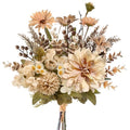 16-inch Artificial Fake Flowers Silk Table Arrangements Faux Plastic Floral Centerpieces for Home with Roses, Dandelions, Daisies, Hydrangea, Eucalyptus, Chrysanthemums and Hollyberries - color: Cappuccino