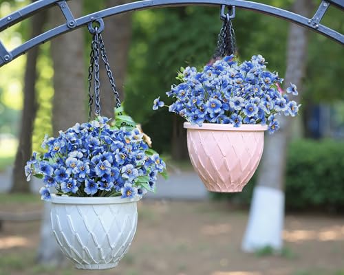 Bassion 24 Bundles Artificial Flowers for Outdoors Decoration, UV Resistant Blue Silk Fake Faux Flowers Artificial Plants for Outside Window Box Porch Garden Home Decor - color: Blue