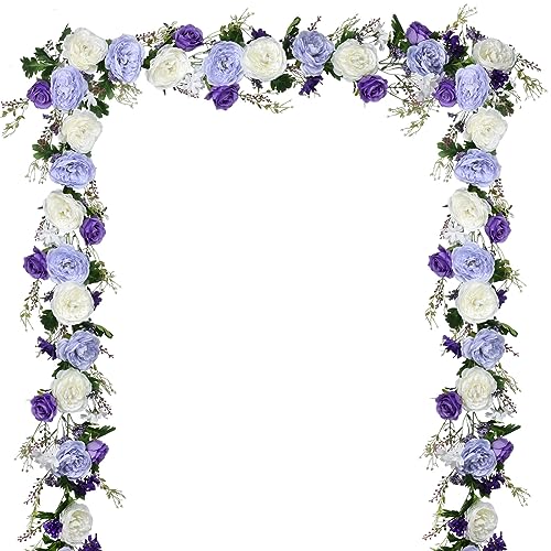 Lvydec Artificial Peony Flower Garland - 6ft Silk Peony Purple Flower Garland Arch Flower Vine for Wedding Party Table Decoration (2, Purple and White) - color: Purple and White
